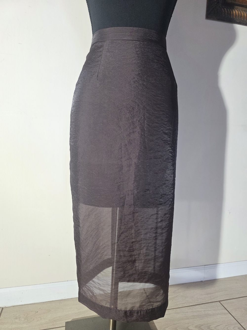 Nordstrom Chocolate Brown Organza Sheer Overlay Pencil Skirt (Size M)